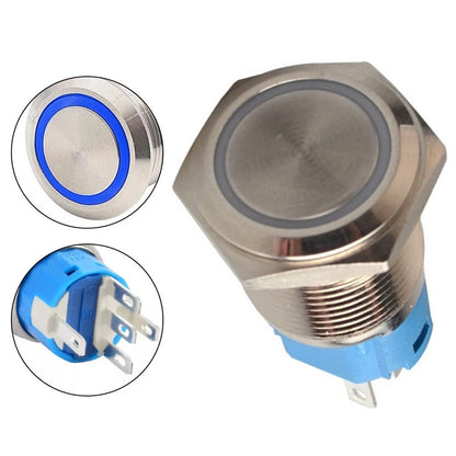 19mm Blue LED Power Switch - Versatile Wiring, Corrosion-Resistant