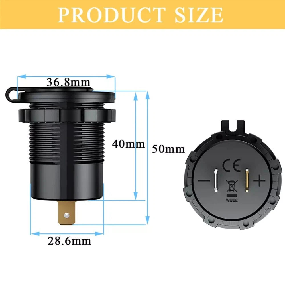 Fast Phone Charger Outlet QC3.0 PD Type-C USB with LED Voltmeter for SUV Boat