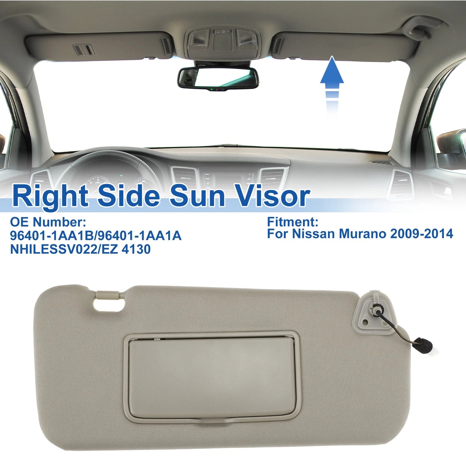Right Side Sun Visor for Nissan Murano (2009–2014) Replace No. 96401-1AA1B Beige
