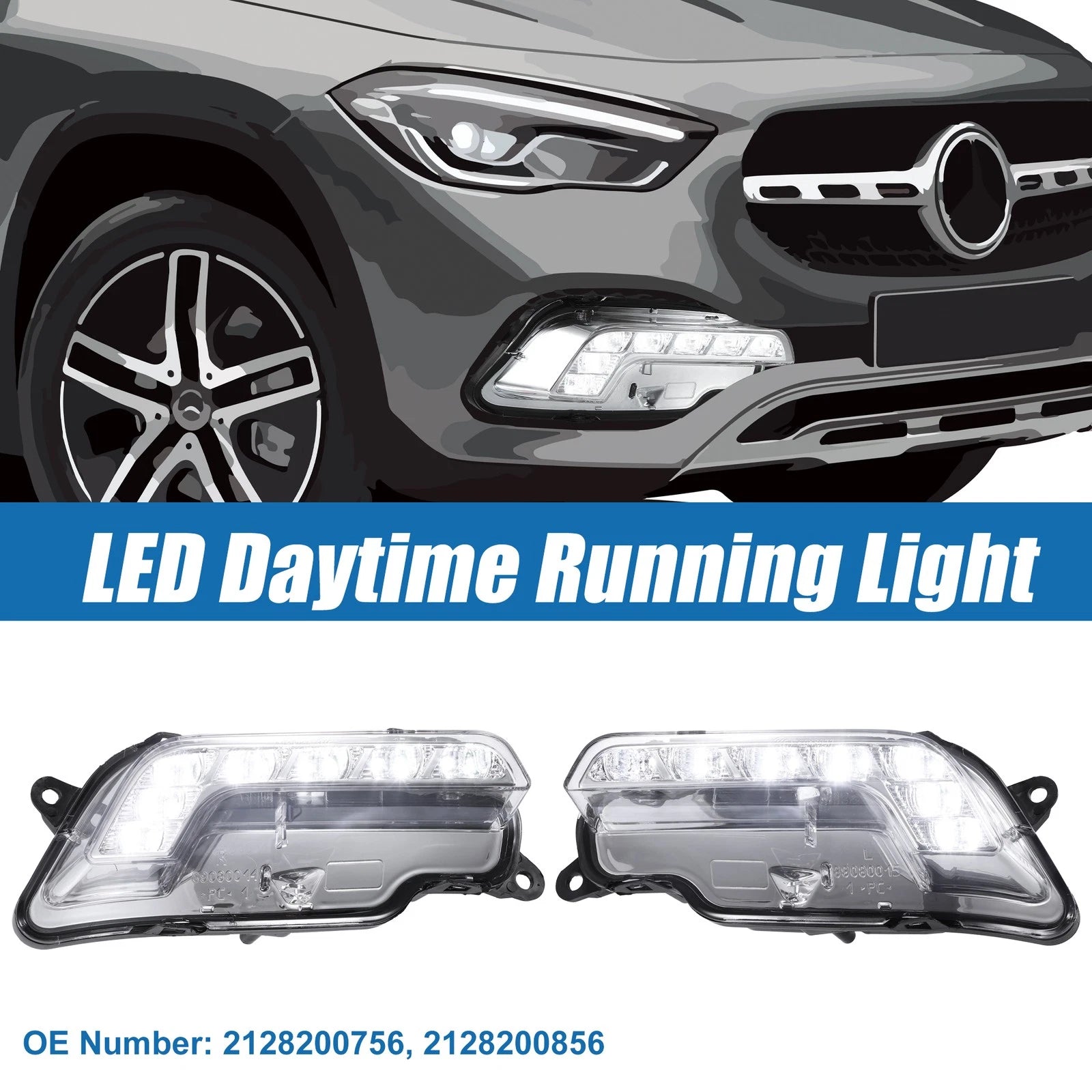 LED Daytime Running Light Pair Replacement for Mercedes Aluminum Plastic (2005–2015)