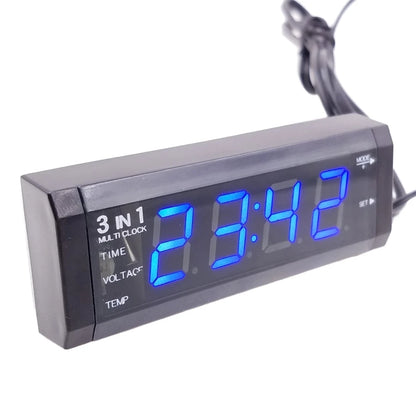 3-in-1 Voltmeter Thermometer Timer for DC 12V Vehicles