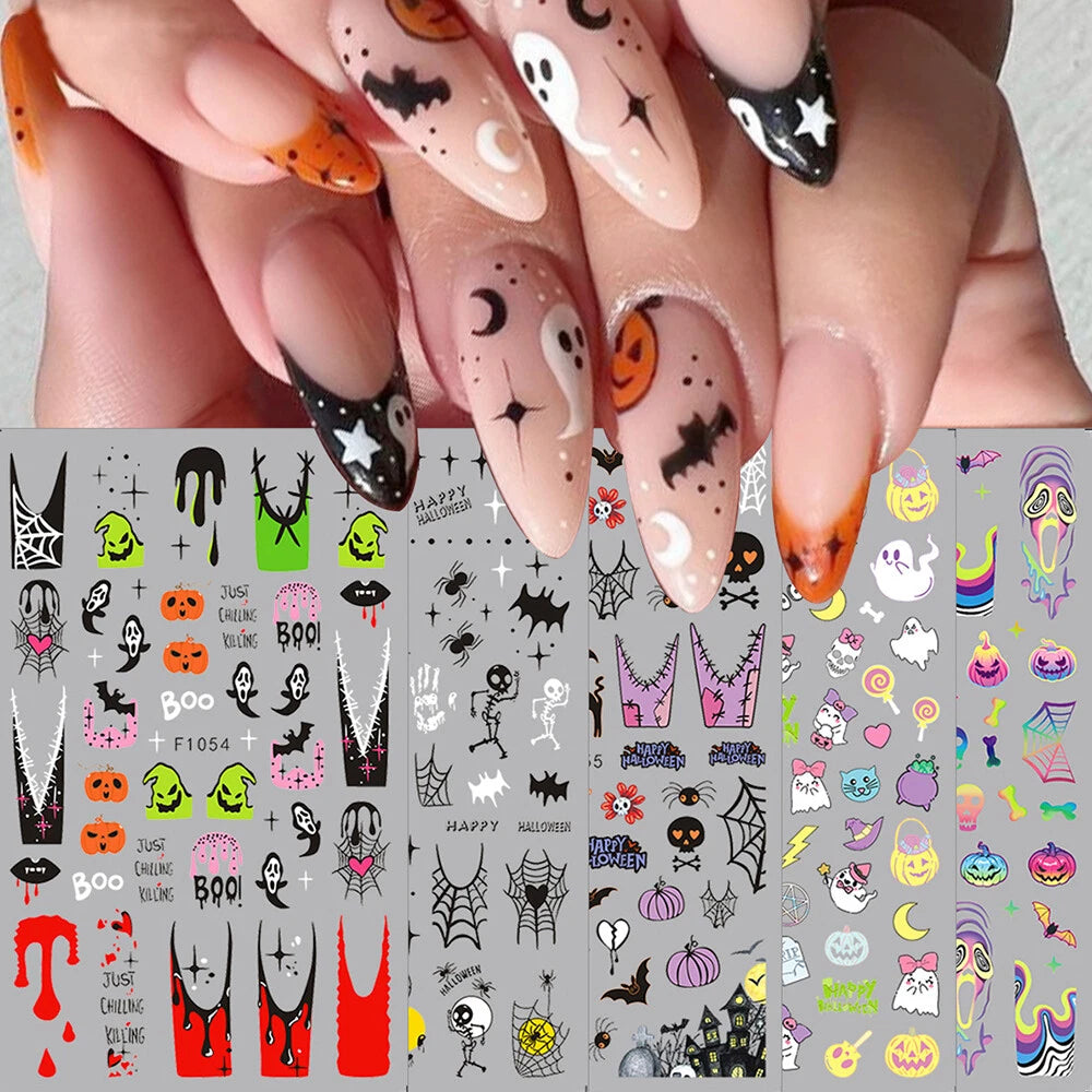 5 Sheets Halloween Nail Art Stickers for DIY Nail Decoration