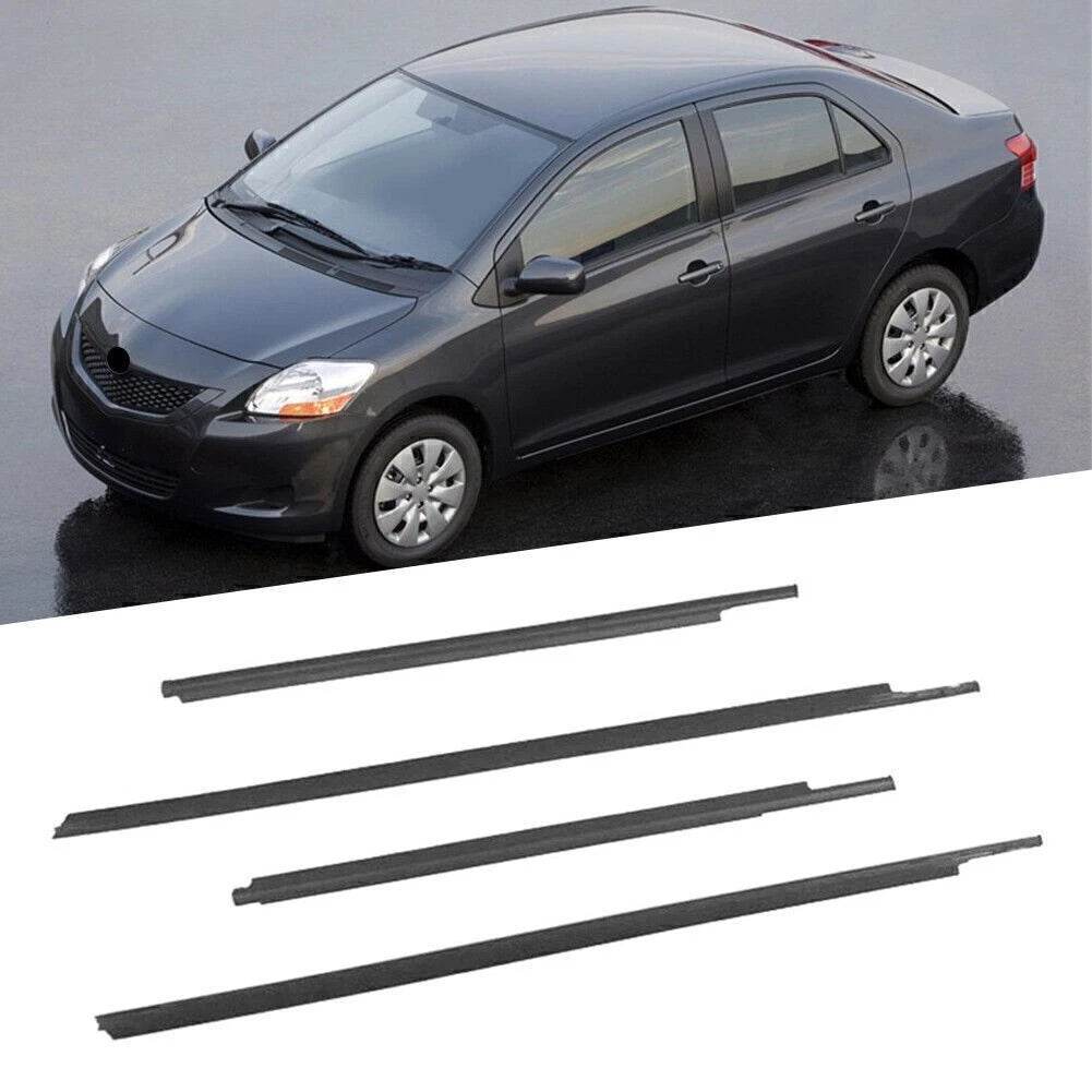 For Yaris Sedan 2007-2016 Window Weatherstrip Belt Line Sweep Molding 4PCS Black