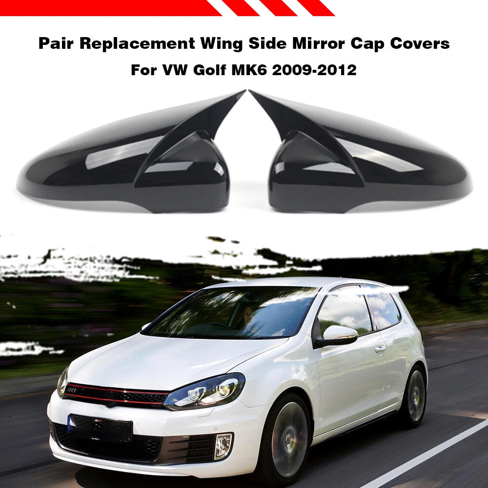 Gloss Black Horn-Style Side Wing Mirror Caps for VW Golf MK6 (2010–2013)