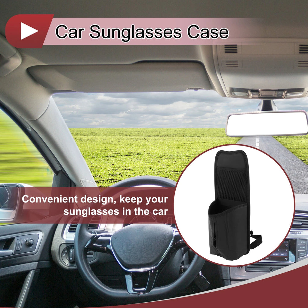 Sunglasses Holder for Universal Fit (1 Pc) - PU Leather, Fixed Belt, Black