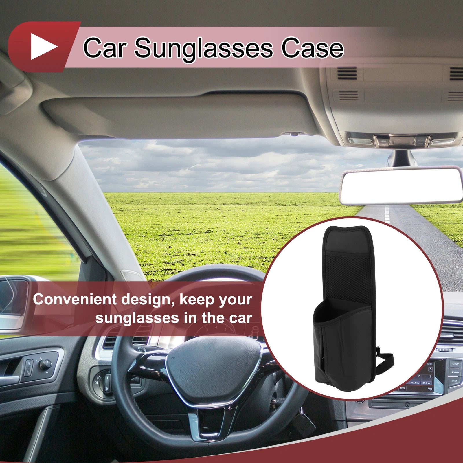 Sunglasses Holder for Universal Fit (1 Pc) - PU Leather, Fixed Belt, Black
