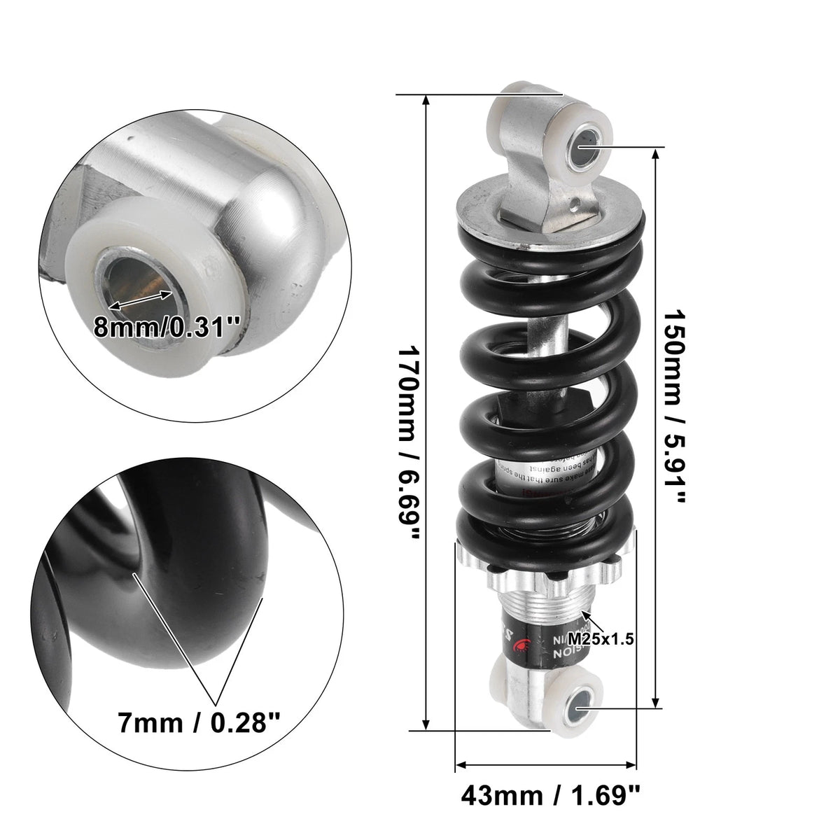 Rear Shock Absorber Spring 150mm 1200lbs for Scooter Dirt Bike ATV