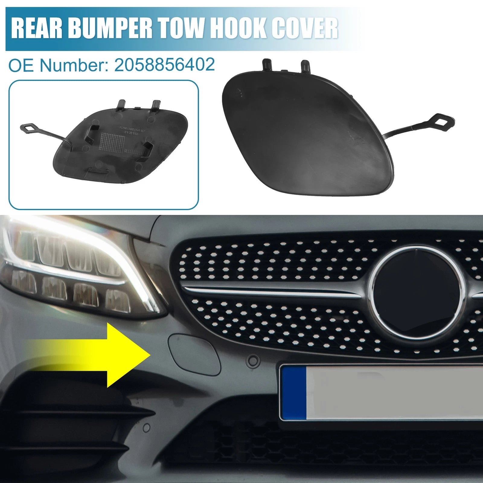 Front Bumper Tow Hook Cover Replacement for Mercedes-Benz C-Class (2015–2021)