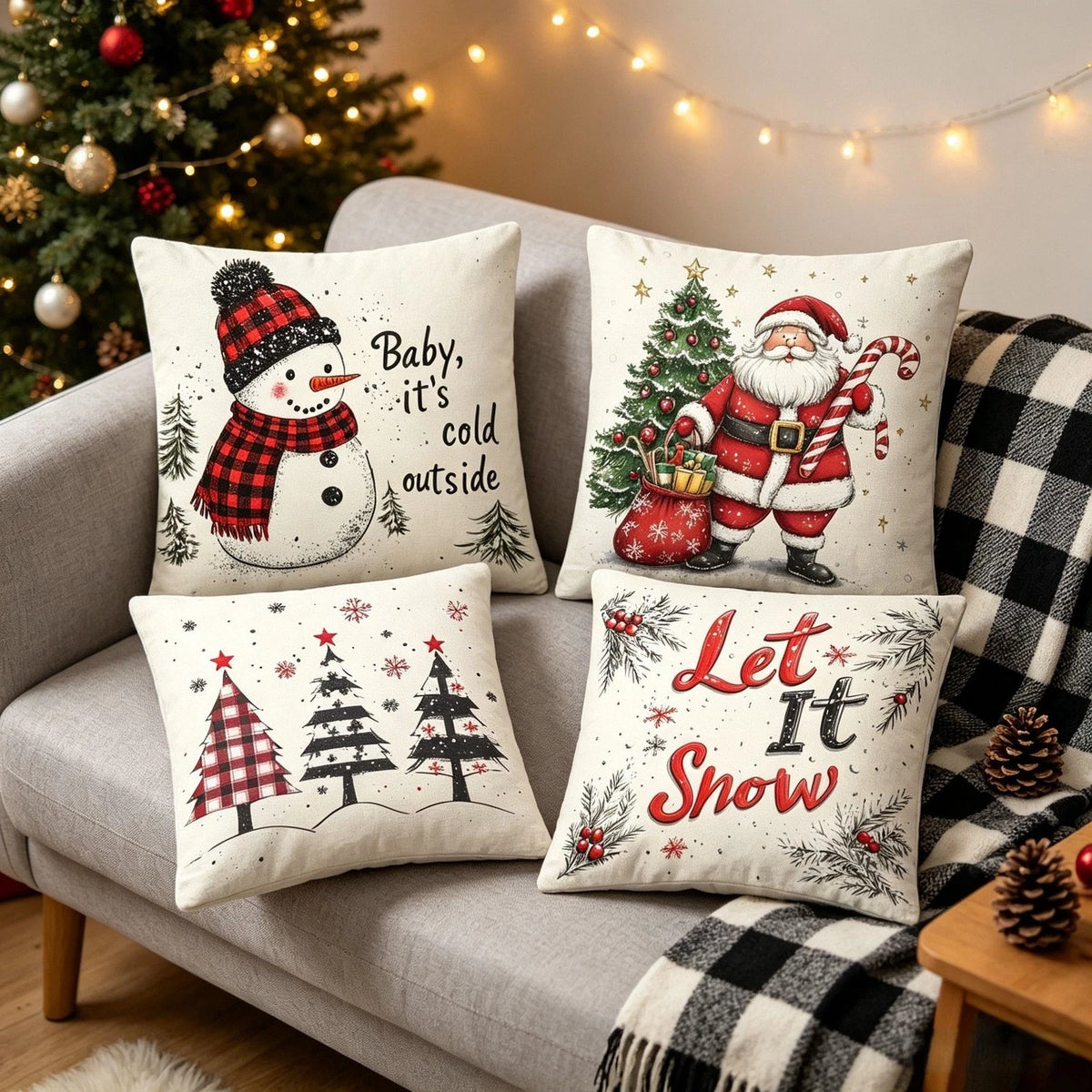 Set of 4 18x18 Inch Polyester Pillow Covers for Holiday Decor