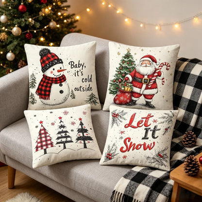 Set of 4 18x18 Inch Polyester Pillow Covers for Holiday Decor
