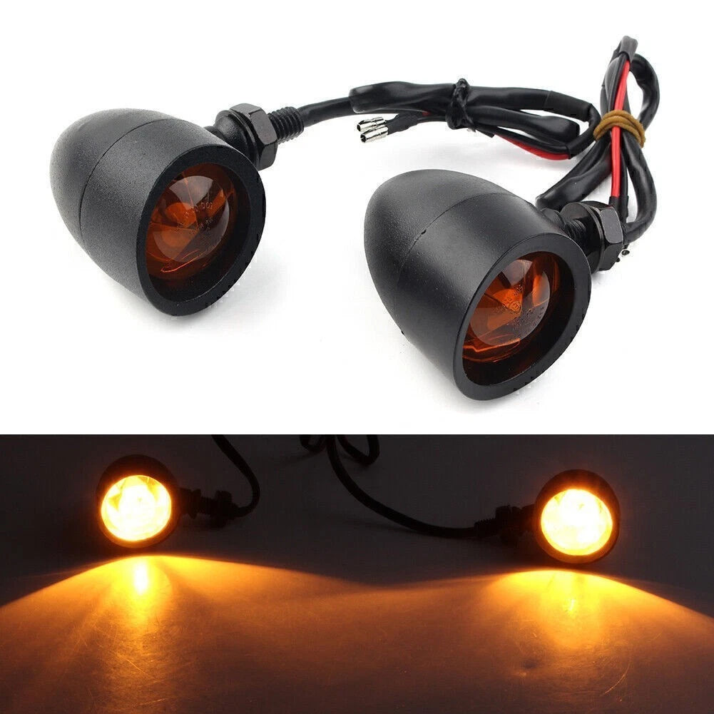 Black Universal Retro Motorcycle Turn Signals Indicator Light