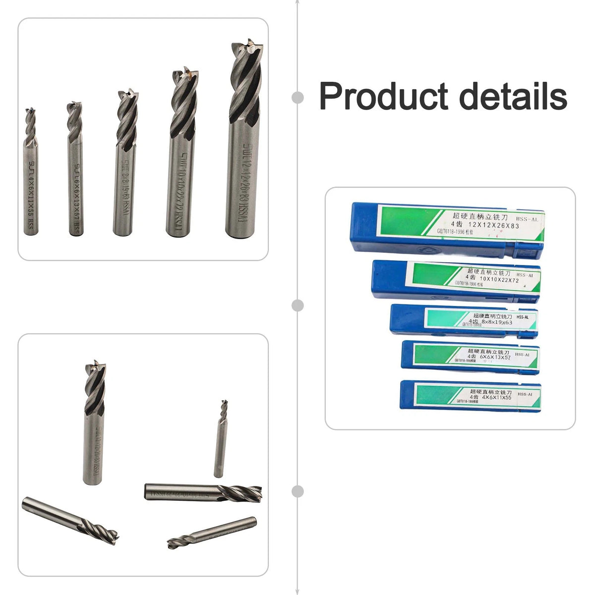 5 Pcs Set of End Mill Cutters for Milling Machines (No Specific Models)