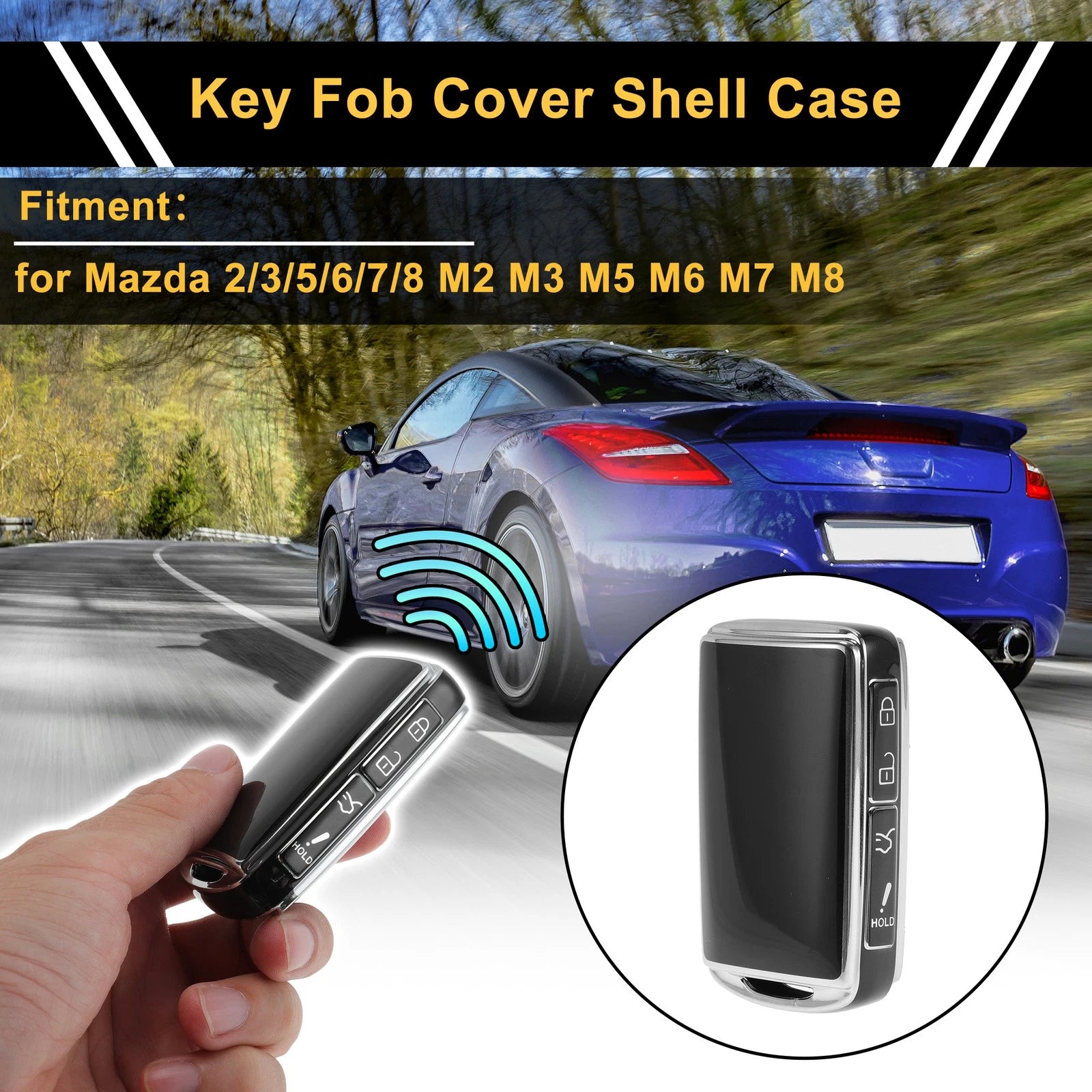 TPU Car Key Case Black Silver Edge for Mazda 2 3 5 6 4 Button (2011–2020)