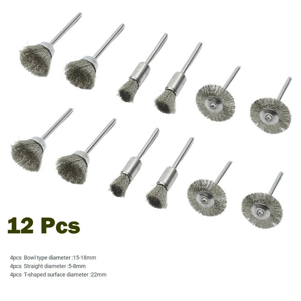 12Pcs Wire Brushes for Rotary Tool (3mm 5-8mm Bowl Type)