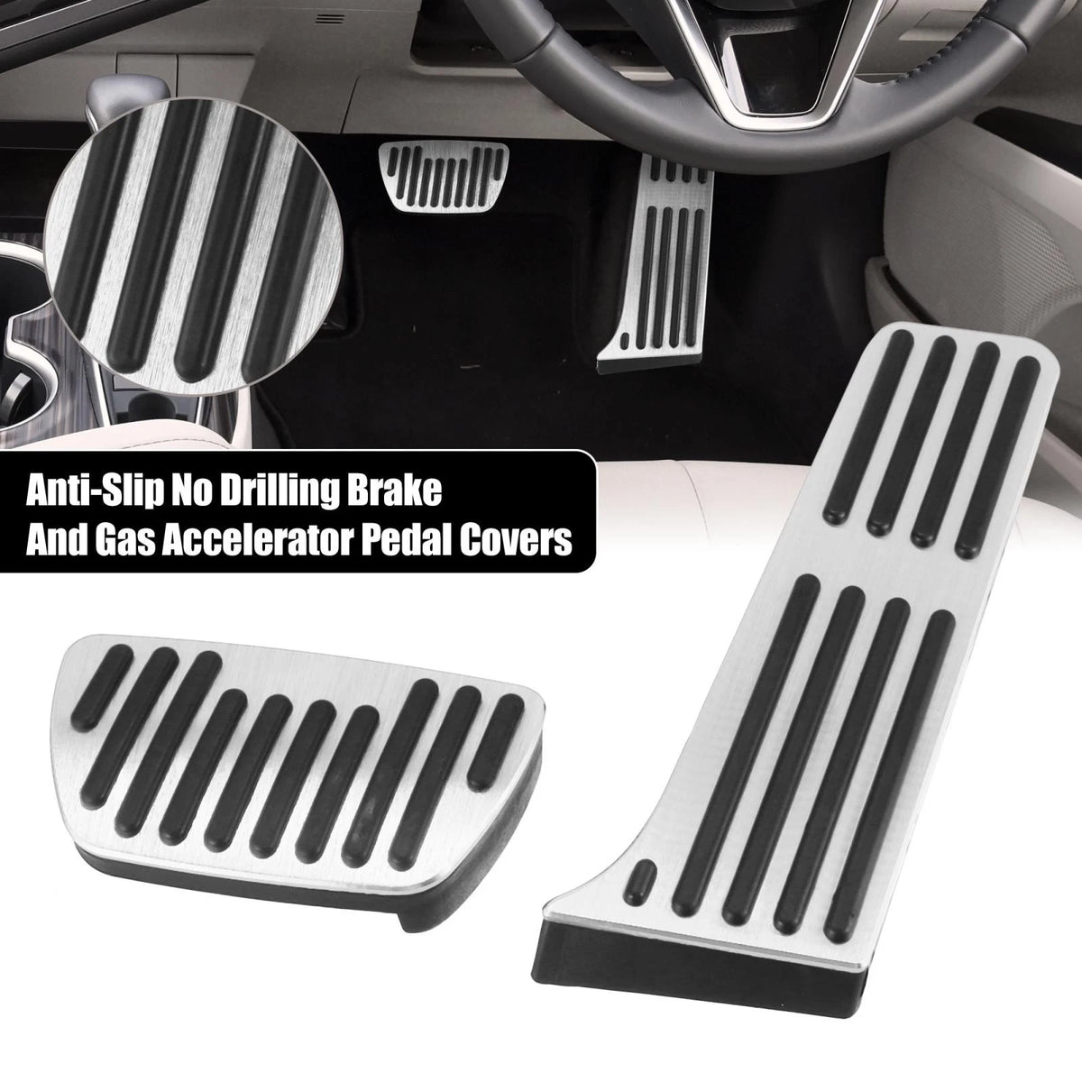 Anti Slip Brake and Accelerator Pedal Pads Kit for Toyota Silver Tone (2019–2024)