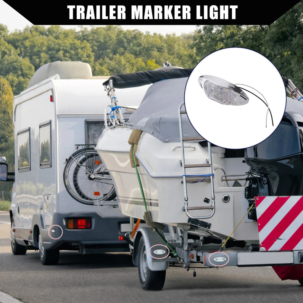 2pcs Oval Side Marker Light Replacement for RV Truck Boat (White)