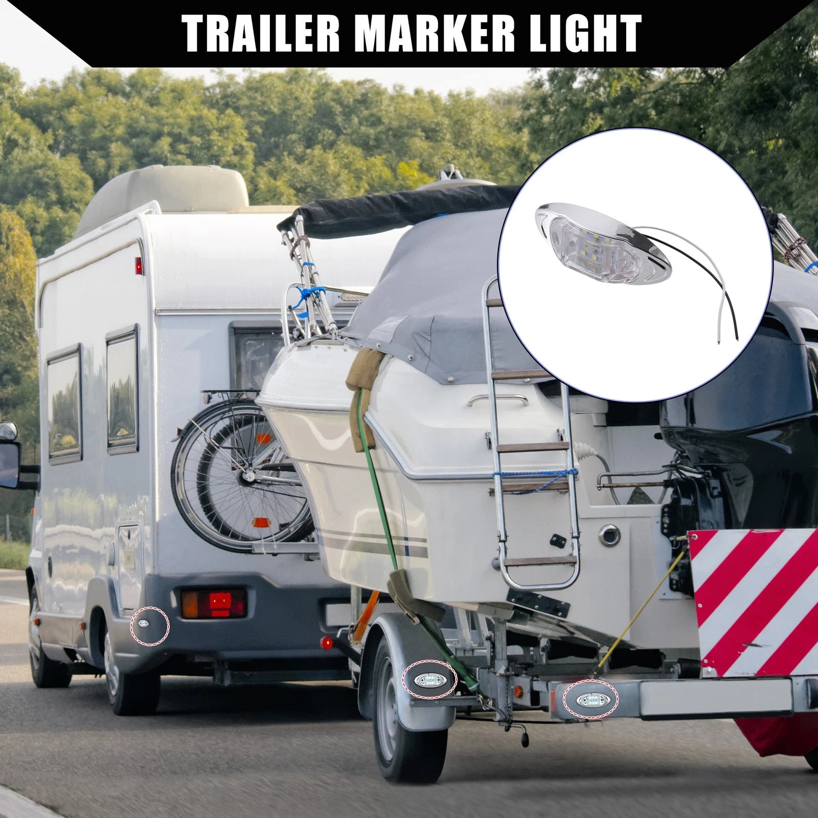 2pcs Oval Side Marker Light Replacement for RV Truck Boat (White)