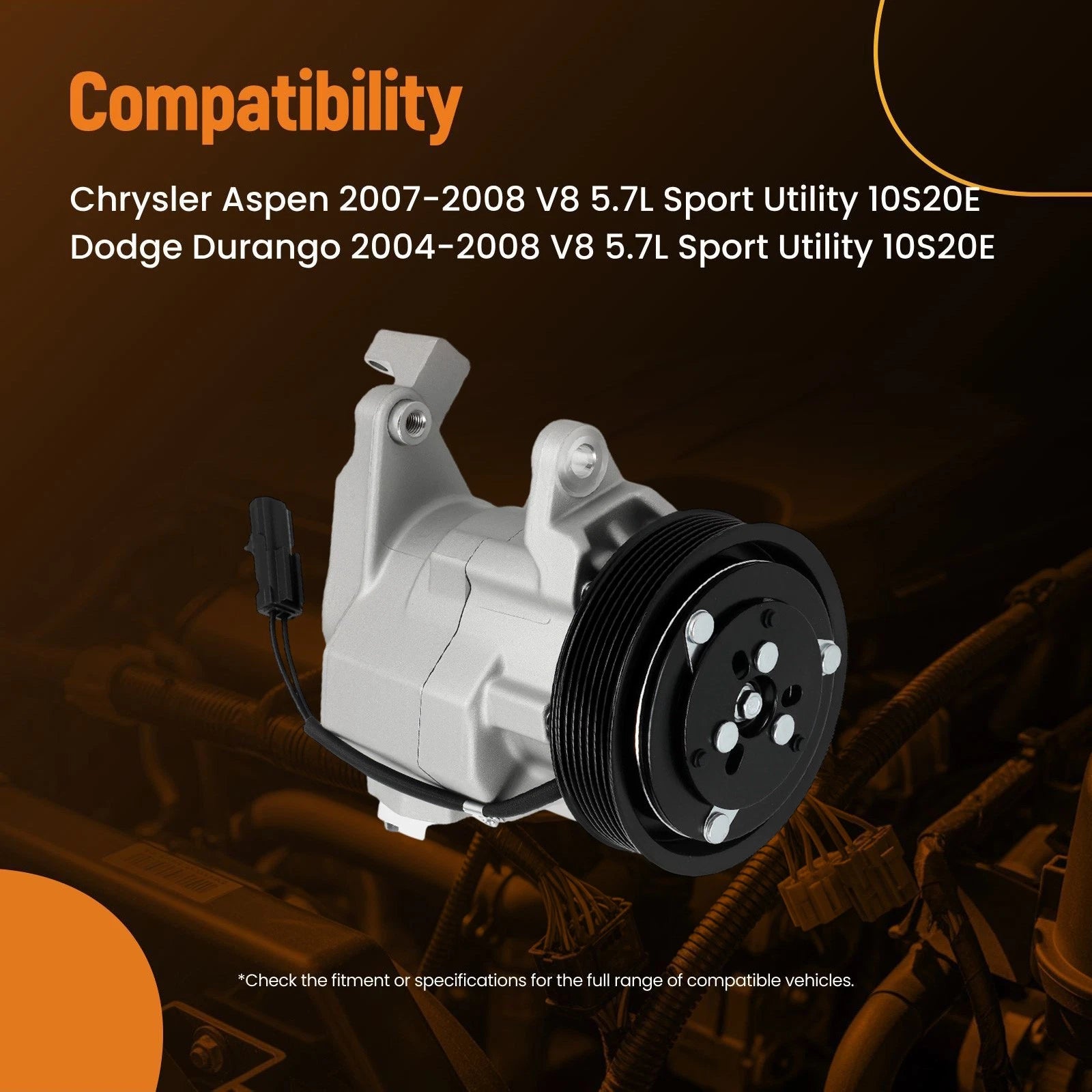 A/C Compressor w/Clutch for Chrysler Aspen/Dodge Durango (2007–2009) 55056157AD