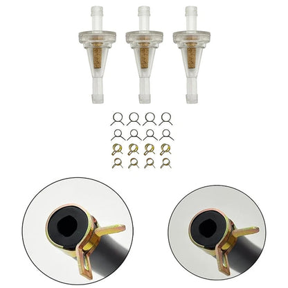 3X 6mm 1/4 Inch Inline Copper Fuel Filter with Clamps for Motorcycle