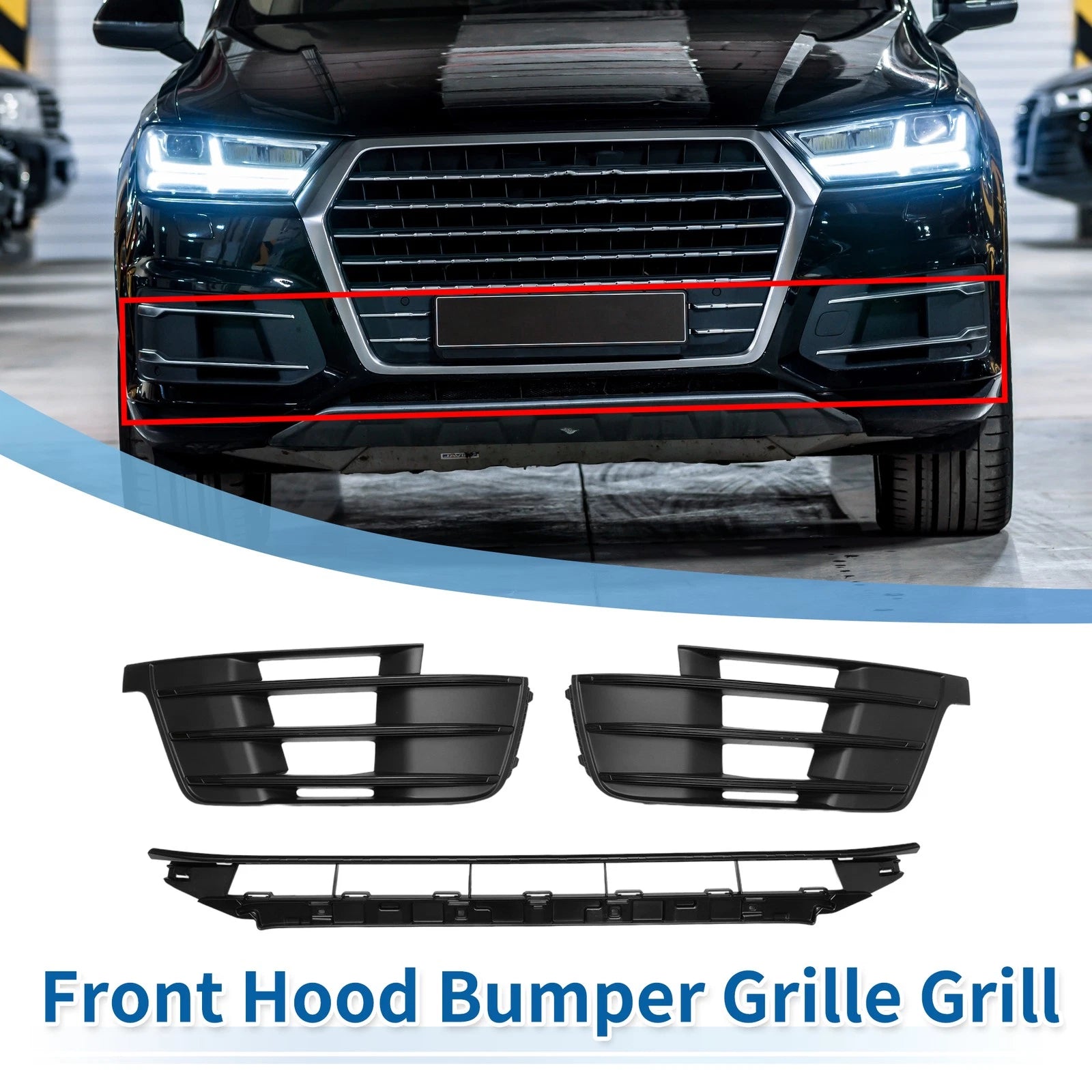 Front Lower Bumper Grille Grill Set for Audi Q7 (2016–2019) Sport Style