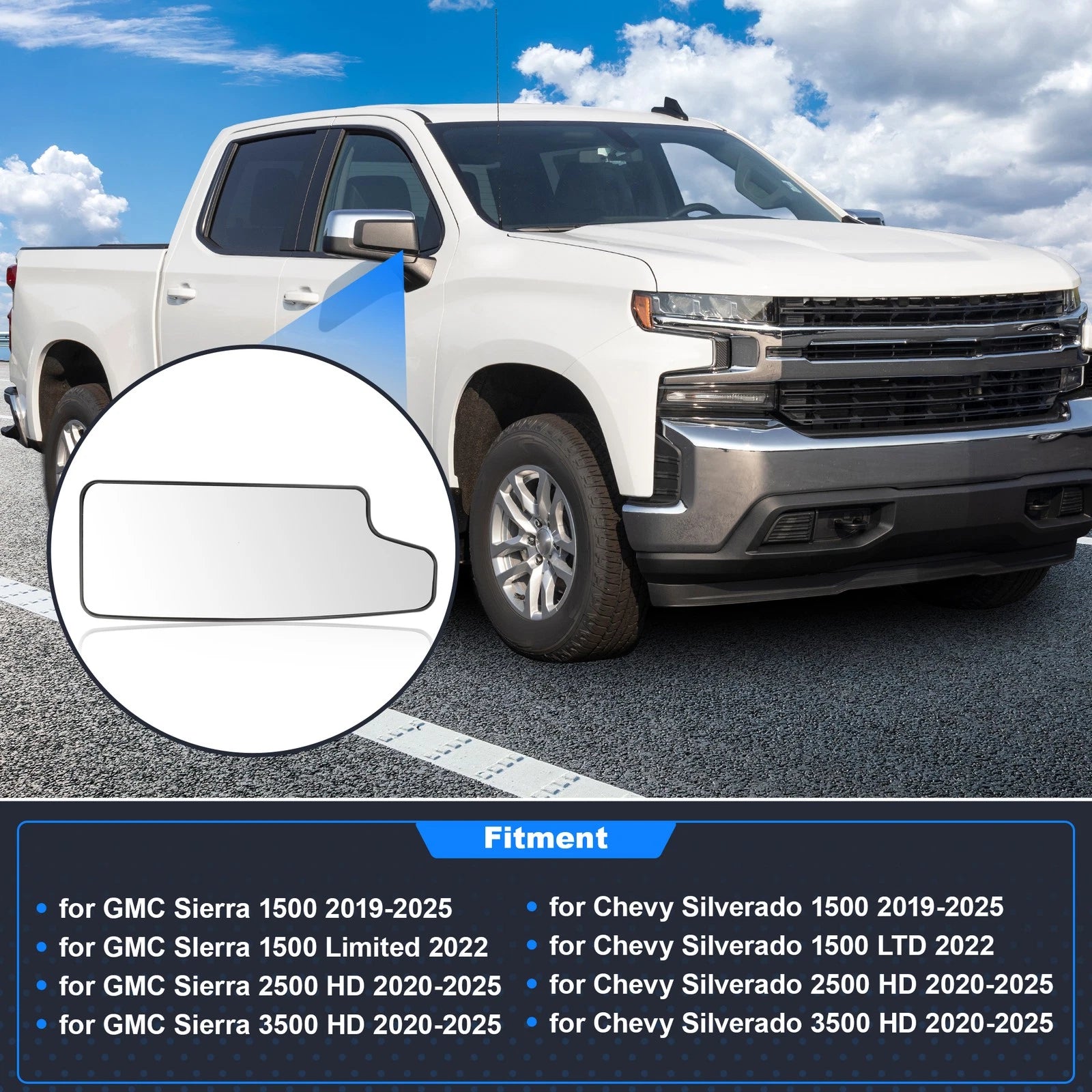 Right Lower Mirror Glass Replacement for Chevy Silverado GMC Sierra (2010–2019)
