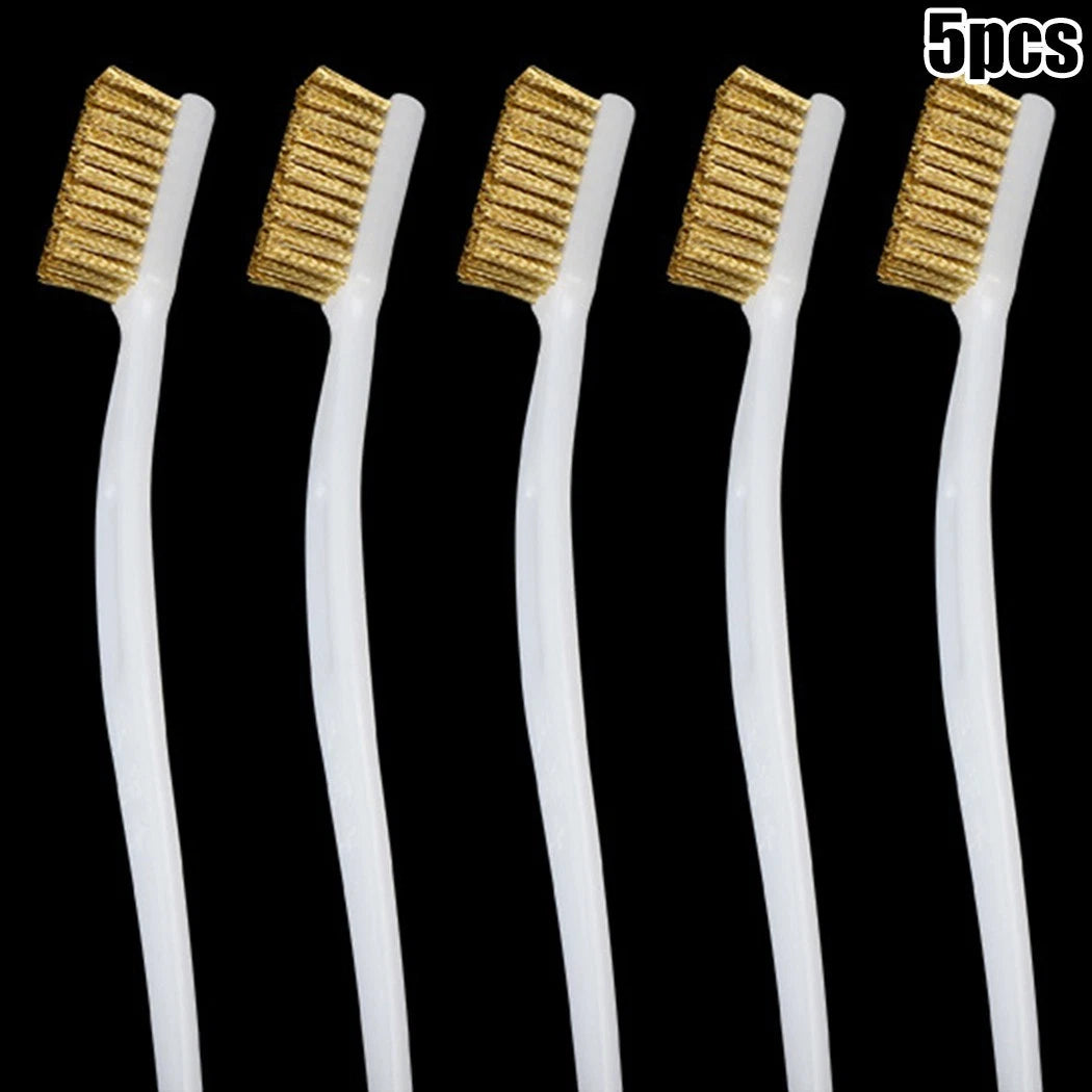 Set of 5 Plastic Handle Brass Wire Brush Cleaning Brushes for Industrial Devices