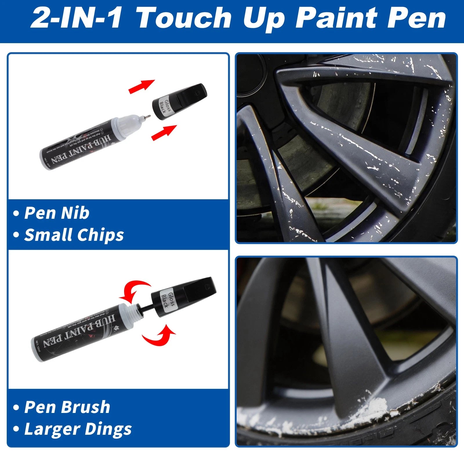 Gloss Black Wheel Hub Touch Up Paint Pen for Universal Use (1 pc)