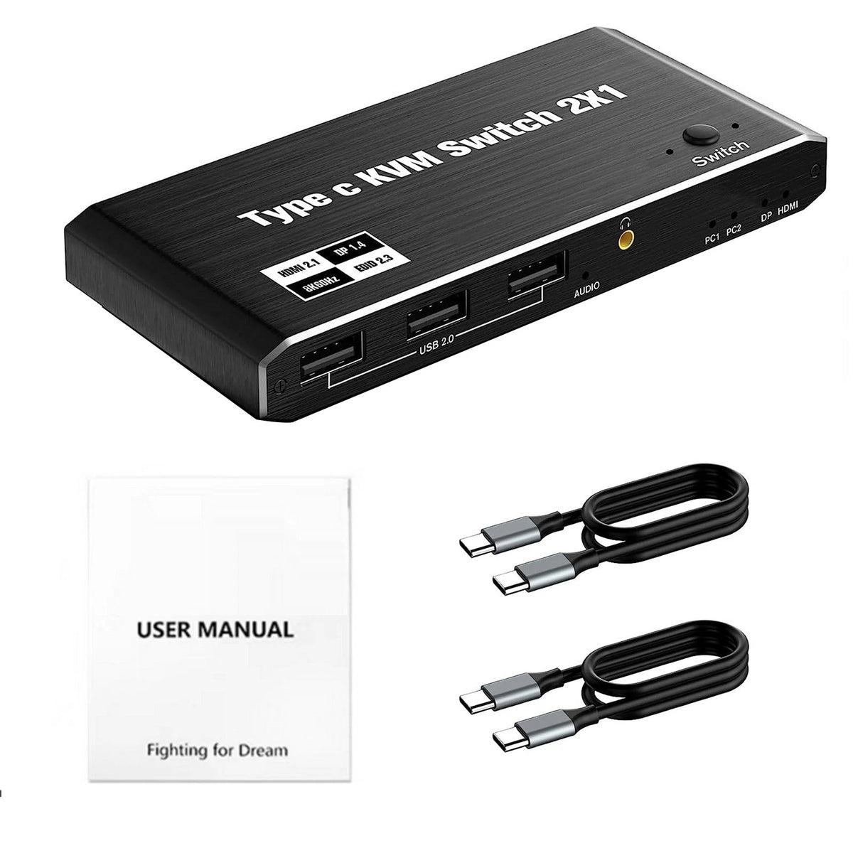 2X 8K USB C KVM Switch for Laptops with DisplayPort (100W PD Charge)