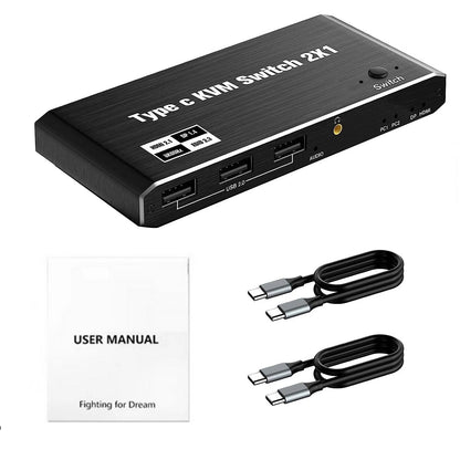 2X 8K USB C KVM Switch for Laptops with DisplayPort (100W PD Charge)