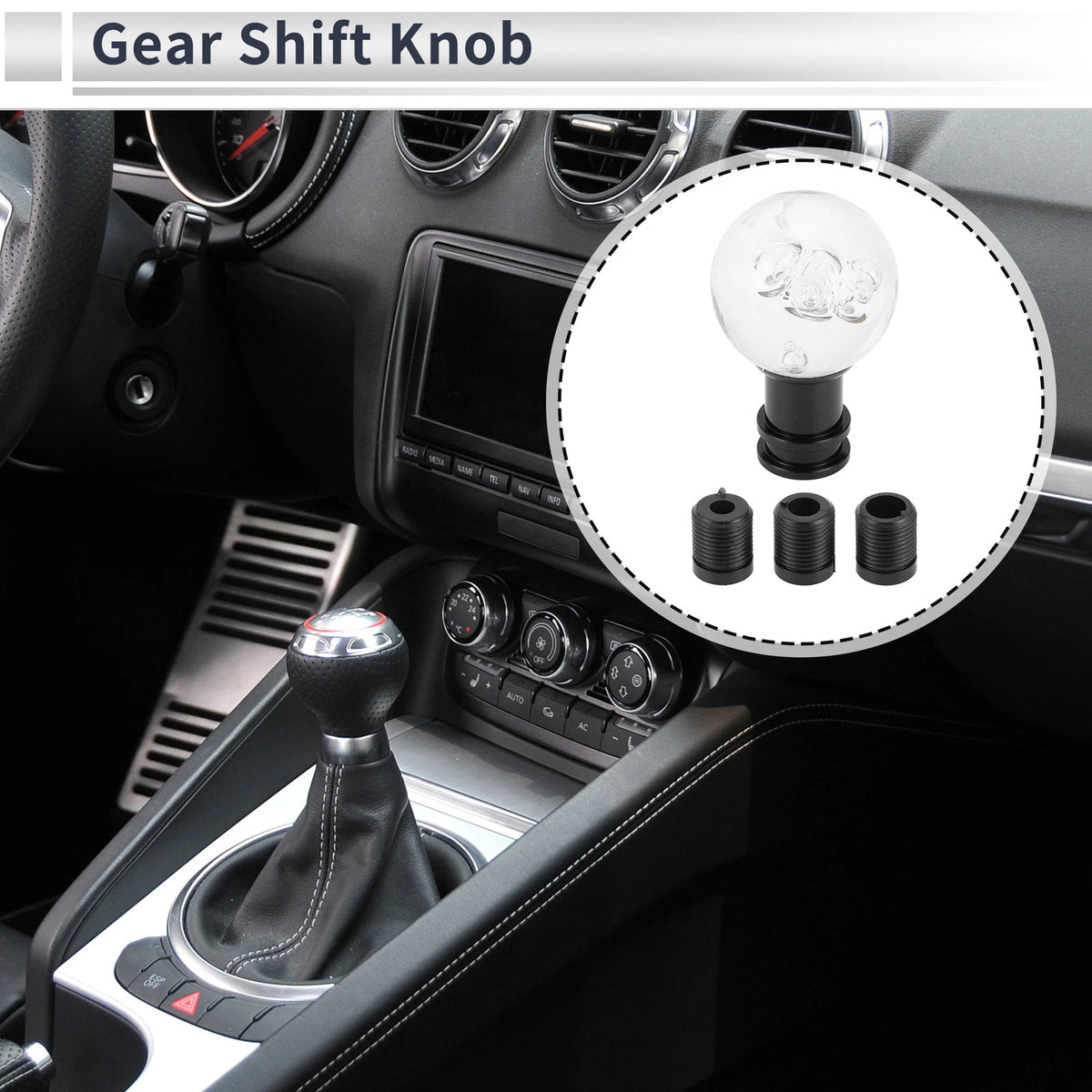 Set of 1 Shift Knob with 3 Adapters for Universal Fit (Automatic/Manual)