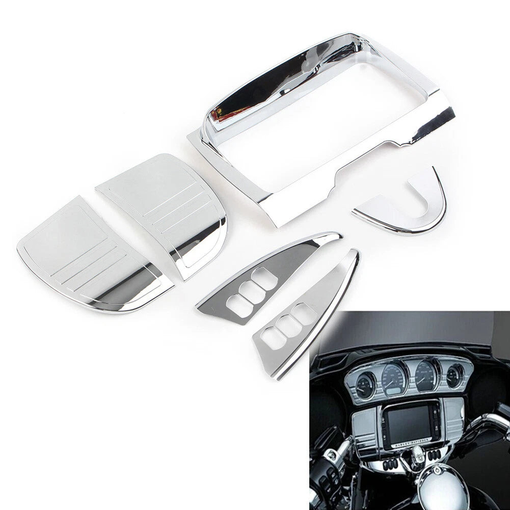 Tri Line Gauge Stereo Accent Set For Harley Touring Electra Glide 2014-22 Chrome