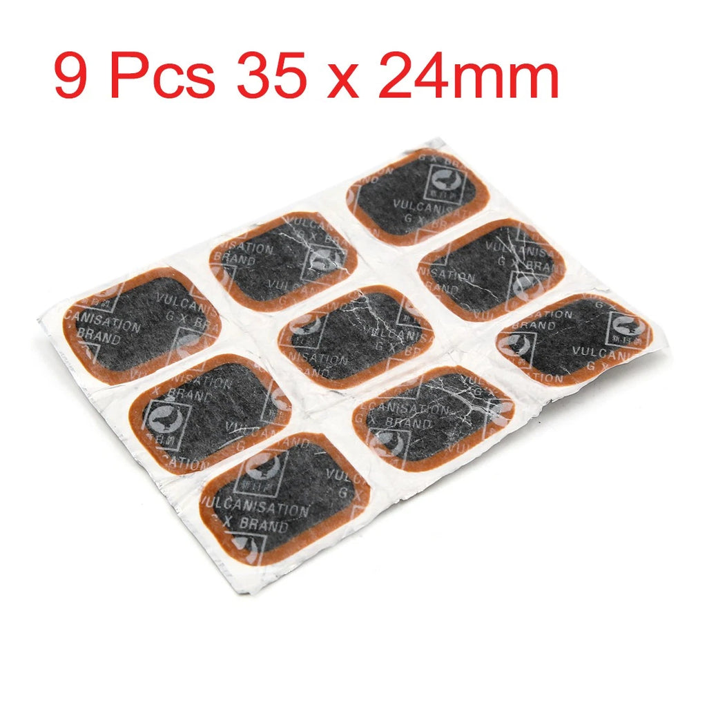 9Pc Tire Repair Patch Kit Square Rubber for Bike Bicycle (35x24mm)
