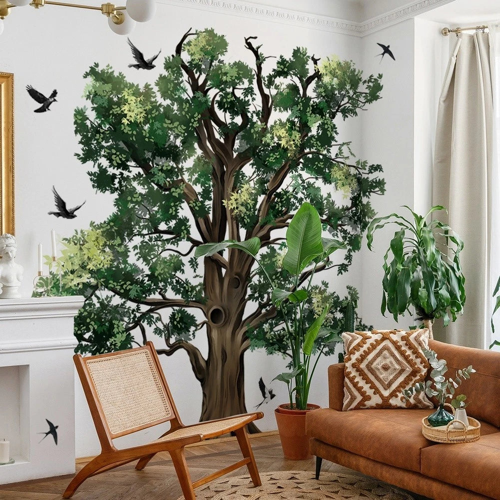 Set of 3 PVC Wall Stickers for Home Decor - Realistic Tree and Birds