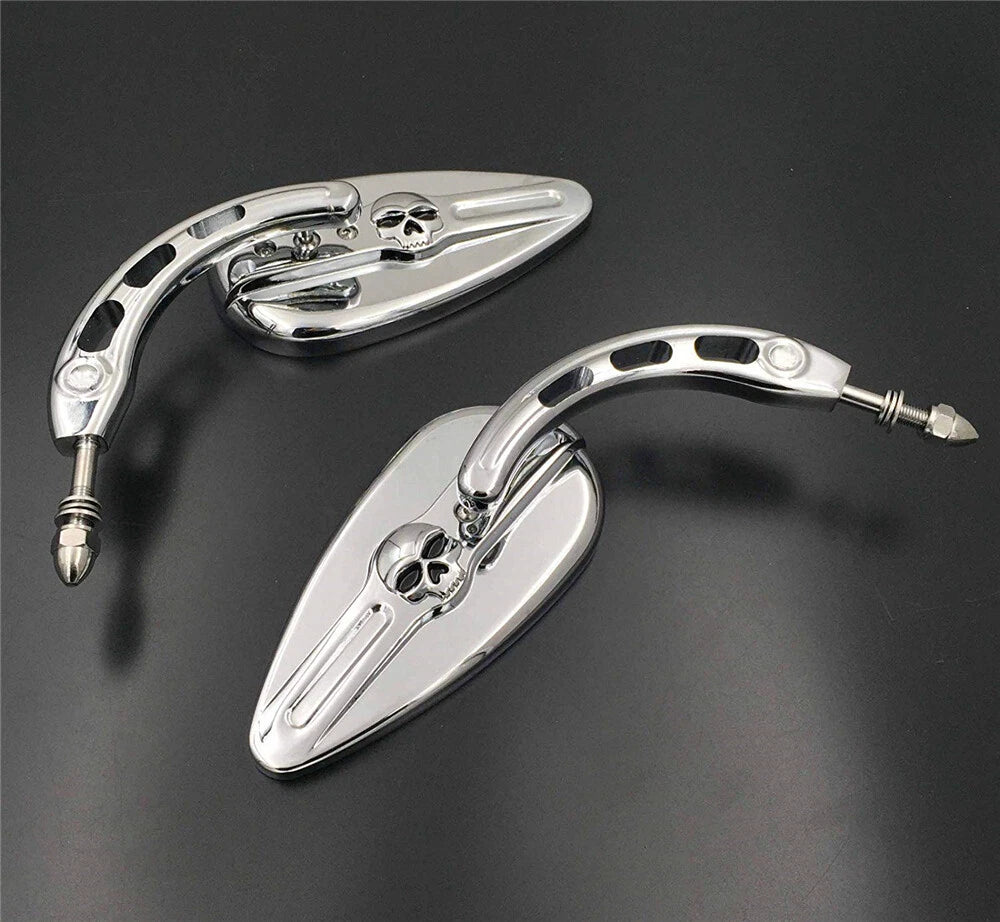 Chrome Skull Side Racing Mirrors for Harley Softail (2018–2023)