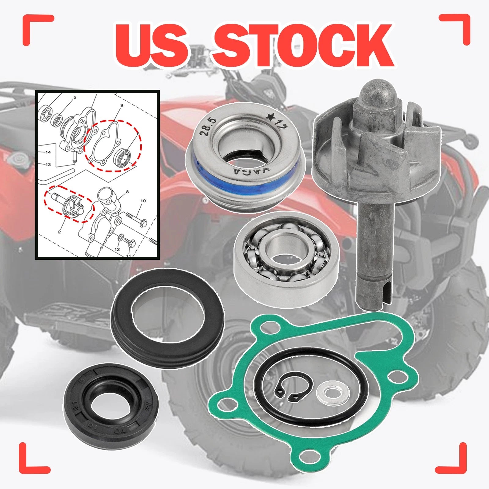 Water Pump Rebuild Kit for Yamaha Kodiak 450 YFM450 (2003–2021)