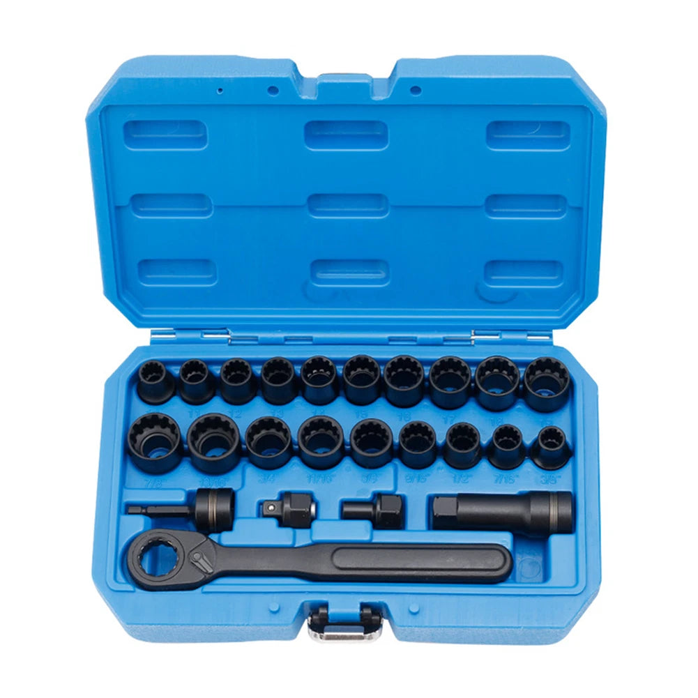 Socket Wrench Set for Compact Carrying Case (Hex & 12-Point Drive)
