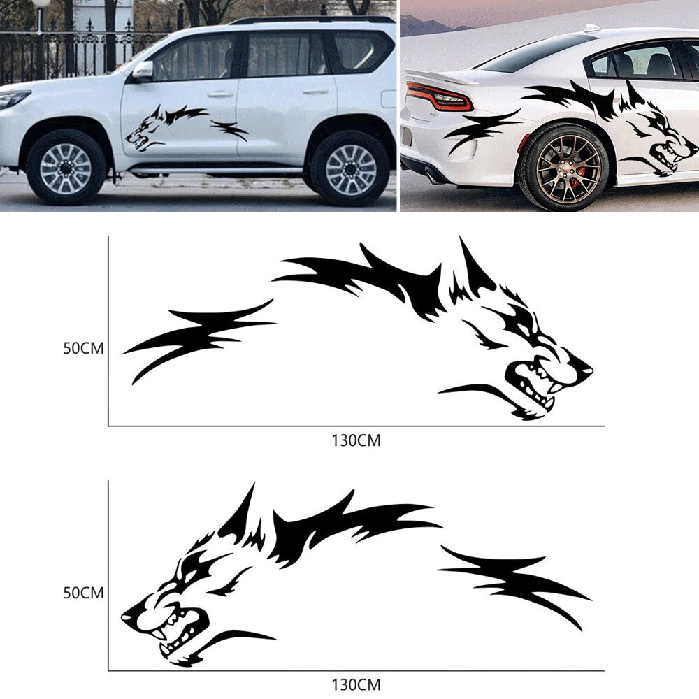 2pcs Black Car Body Side Door Stickers Running Wolf Totem Vinyl Decals Universal