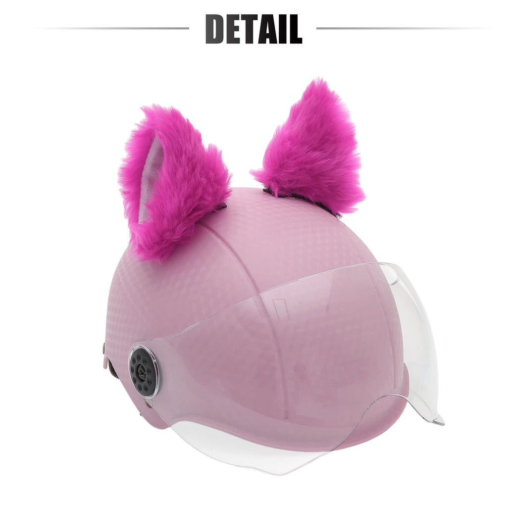 Helmet Decor Cat Ears Plush Pair for Bicycle Motorcycle (Rose Red White) (—)