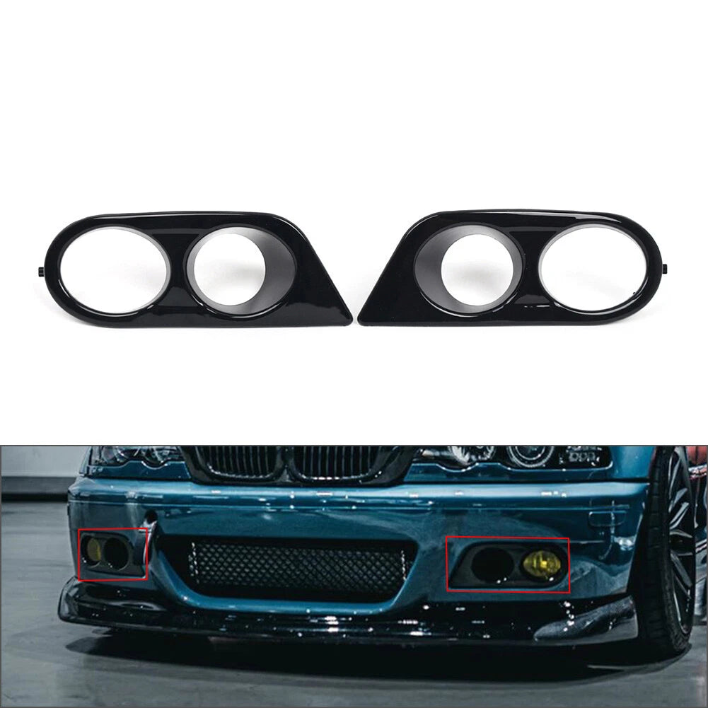 2X Glossy Black Front Fog Light Cover Grille for BMW E46 M3 (2001–2006)