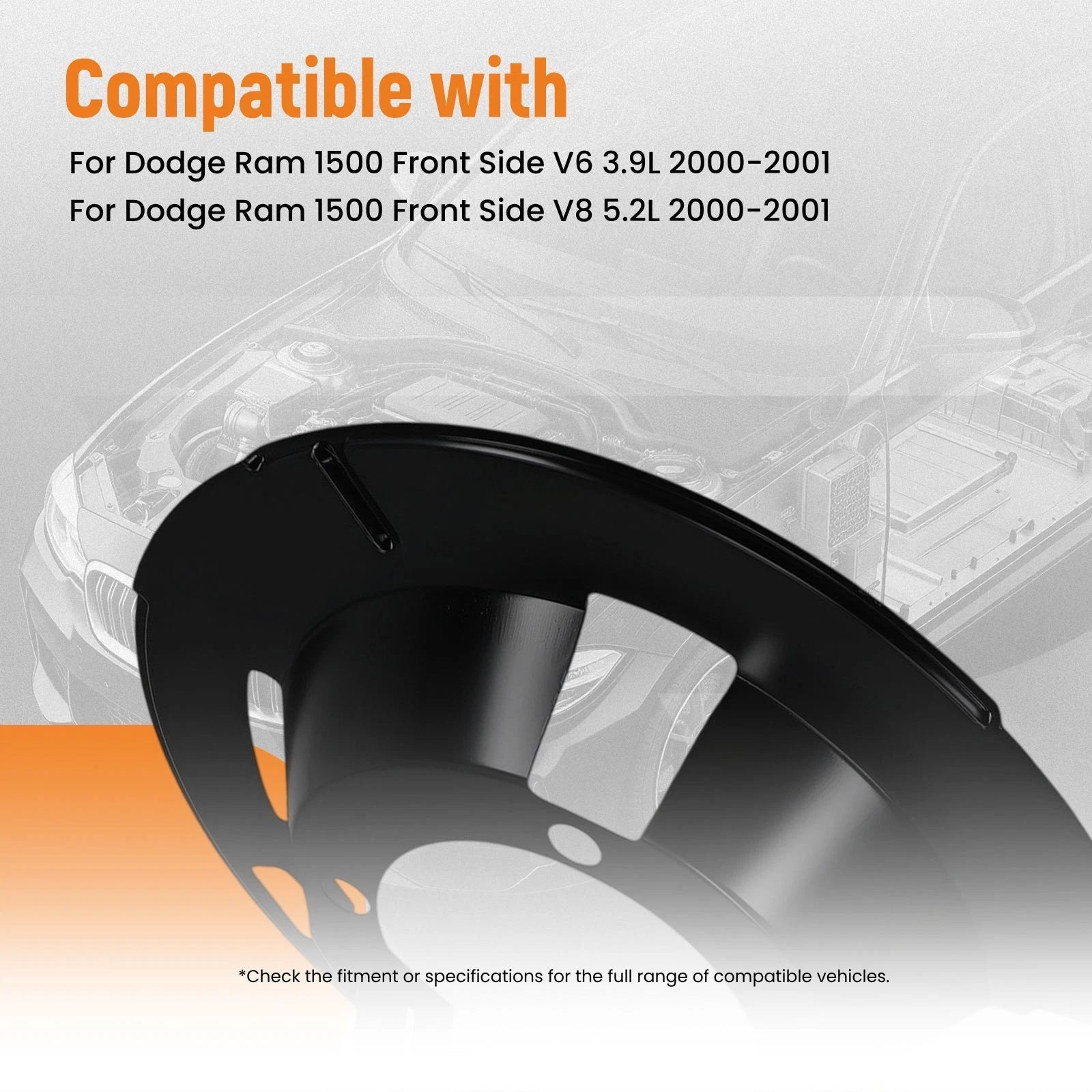 2X Front Brake Dust Shields for Dodge Ram 1500 2500 3500 (2000–2002) 5015128AA