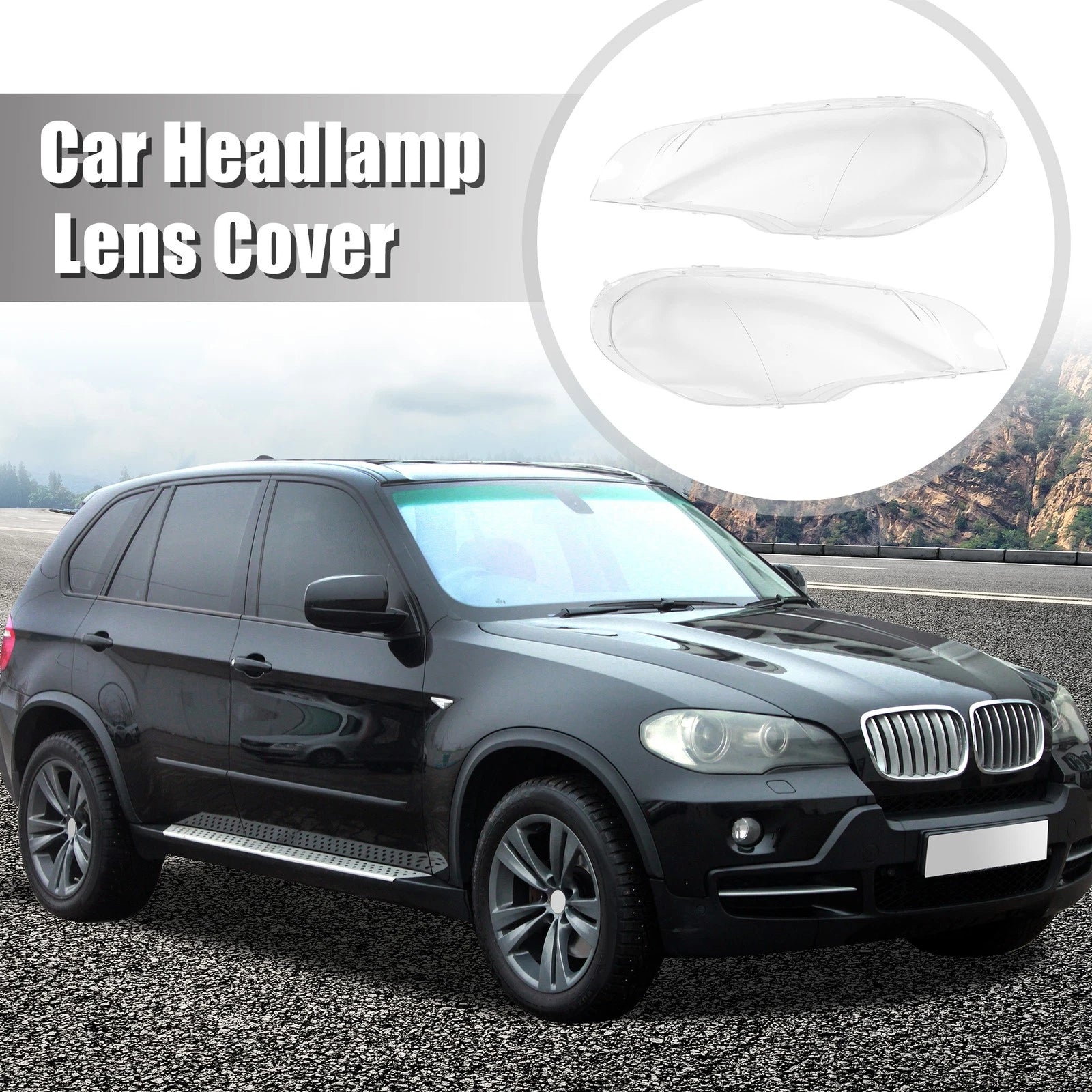 Headlight Lens Cover Cap Pair Front for BMW X5 E70 (2007–2013)