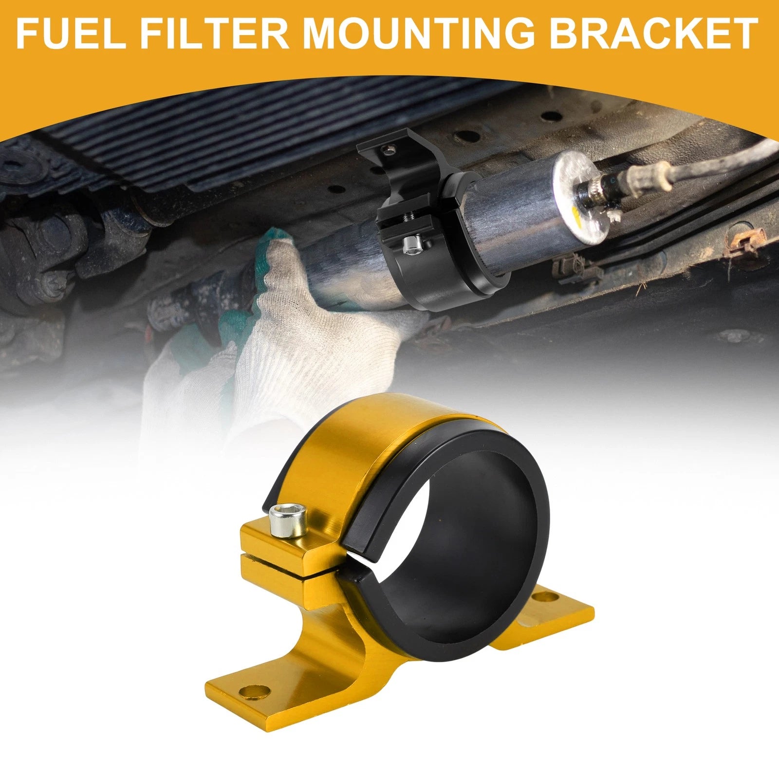 Fuel Filter Mounting Bracket for Universal Applications (50mm) - Aluminum Gold