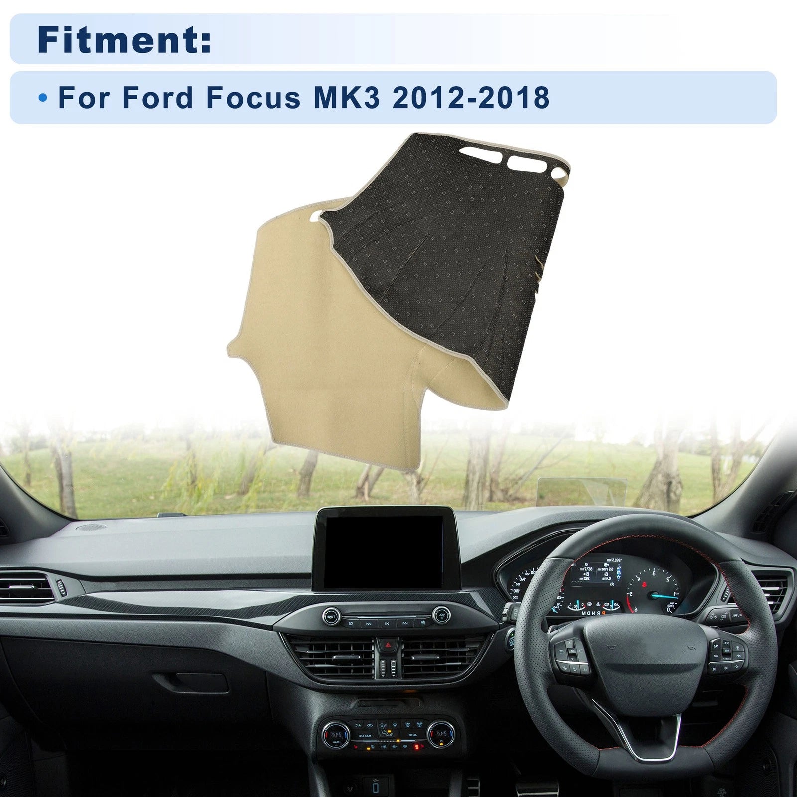 Dash Cover for Ford Focus MK3 (2012–2018) Without HUD Polyester Beige