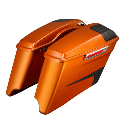 4" Stretched Saddlebags for Harley Touring (2014–2024) Scorched Orange/Black Denim