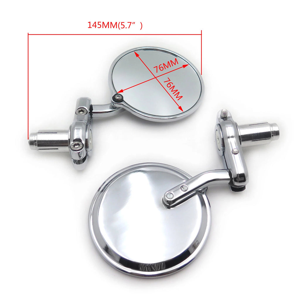 Pair Chrome Round 7/8" Handle Bar End Side Mirrors for Universal Motorcycle