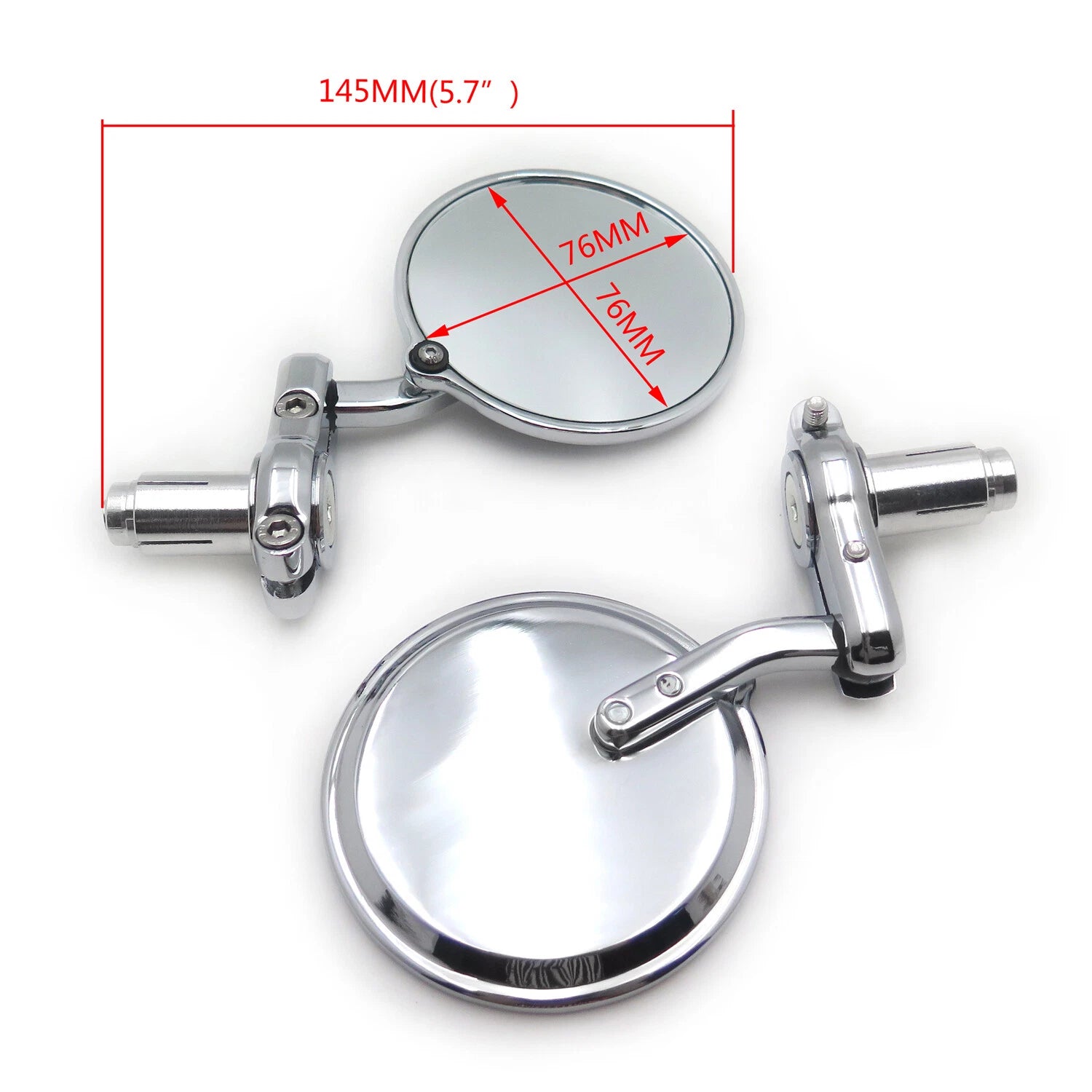 Pair Chrome Round 7/8" Handle Bar End Side Mirrors for Universal Motorcycle