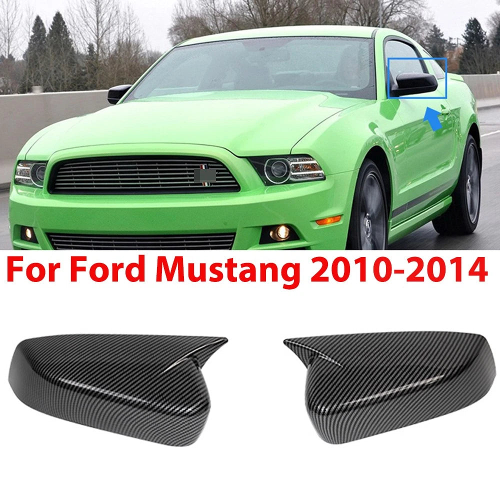 Pair Carbon Look Tape-On Mirror Cap Covers for Ford Mustang (2010–2014)