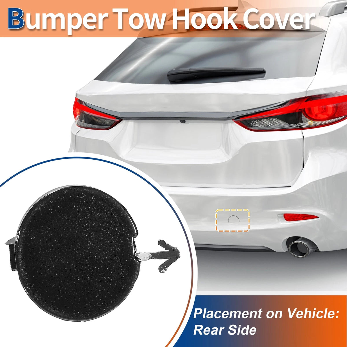 Rear Right Tow Hook Cover for Mazda 6 Atenza (2018–2021) Black