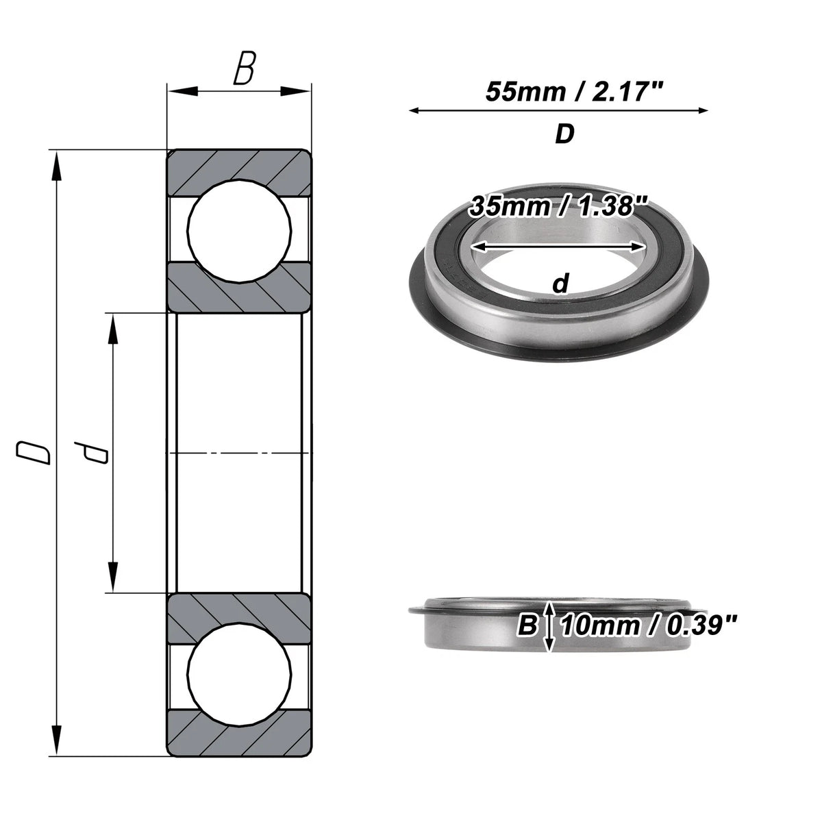 6907NR2RS Deep Groove Ball Bearings for Scooter Skateboard (35x55x10mm)