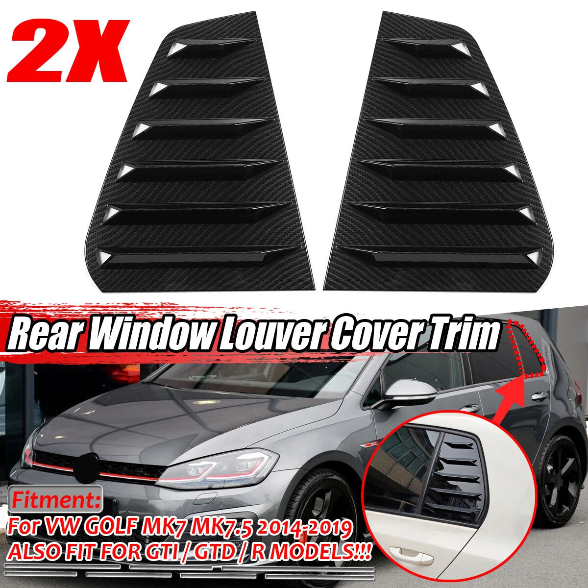 Pair Carbon Look Window Louver Rear Side Vent Cover for Golf 7 GTI R (2014–2020)